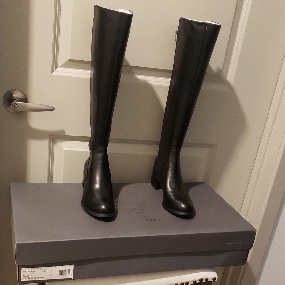 Vince Camuto Women's Tall Black Leather Knee-High Boots Size 7.5